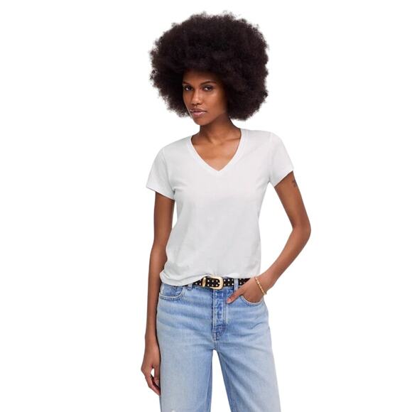 Madewell Slub Perfect V-Neck Tee White Medium NWT Cotton Classic - Picture 1 of 9